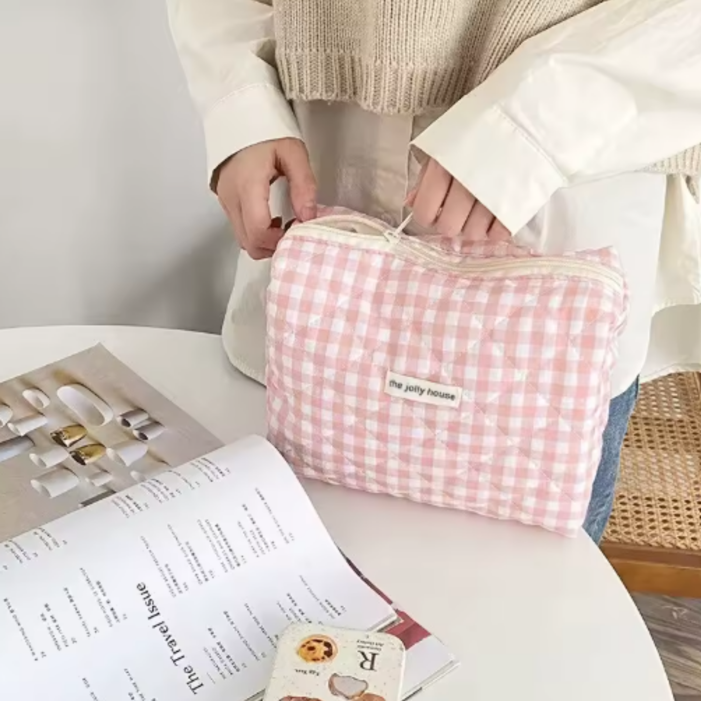 Pochette de rangement rose